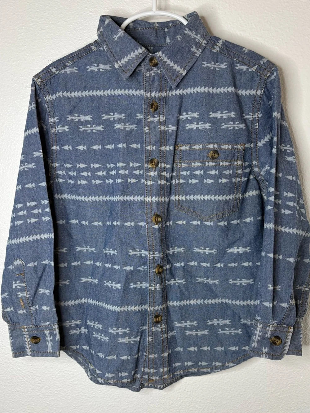 Boys Cherokee Blue Aztec-Pattern Long Sleeve Button Shirt